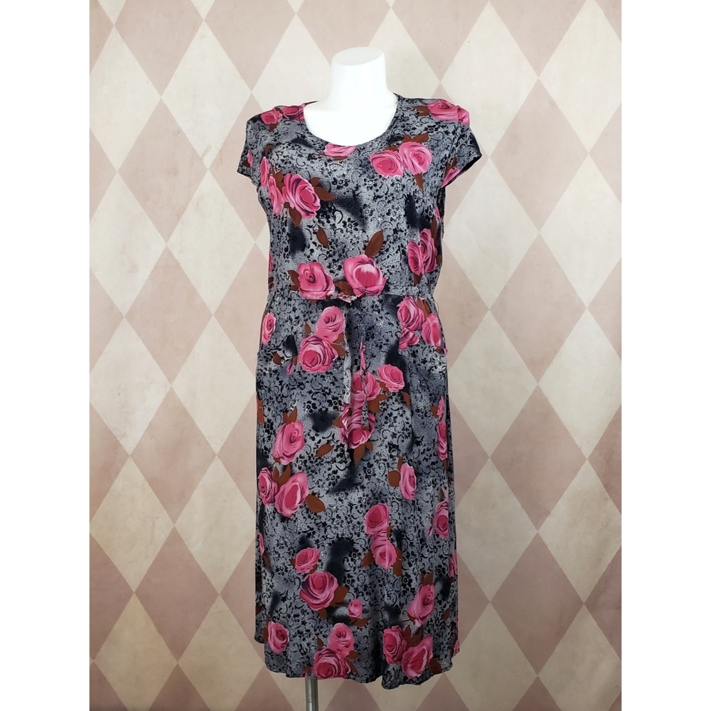 Gray Pink Rose Dress